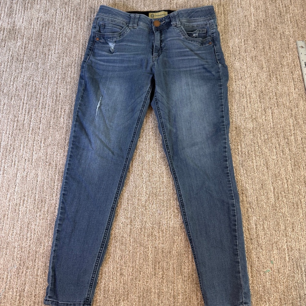 Democracy Womens 8 Ab Technology Skinny Jeans Medium Wash Distressed Blue Denim